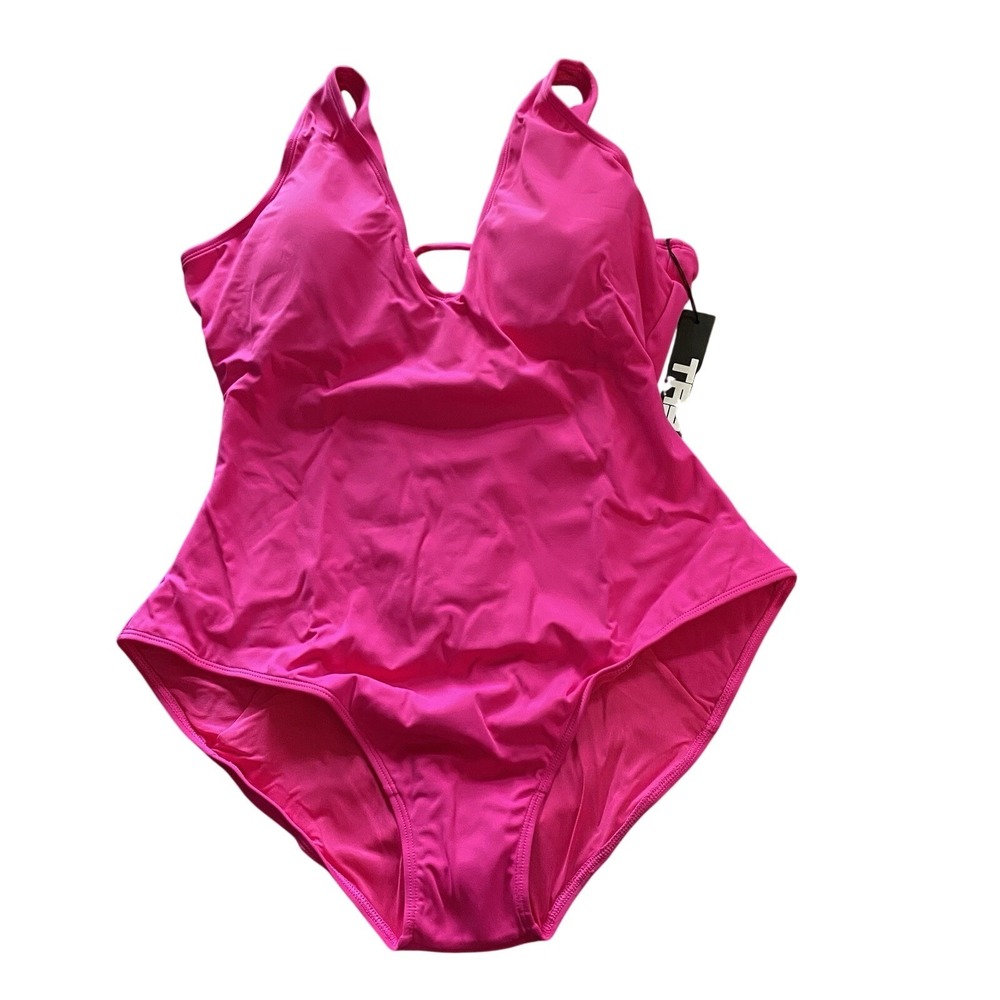TA3 NWT Plungey One Piece Swimsuit Pink Size XL Short Slimming Shape Wear Swim